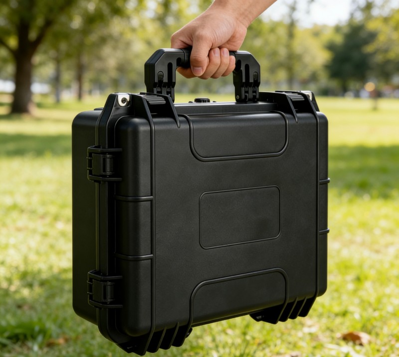 Ergonominen kädessä pidettävä kova laatikko